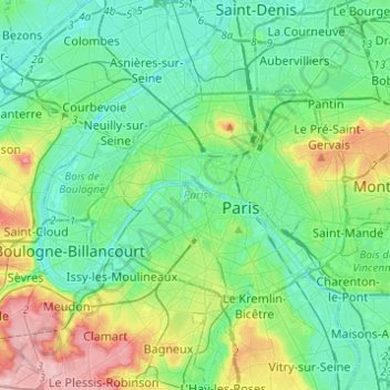 Carte topographique Paris, altitude, relief