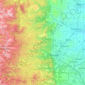 Carte topographique Boulder County, altitude, relief