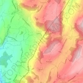Carte topographique Vauderens, altitude, relief