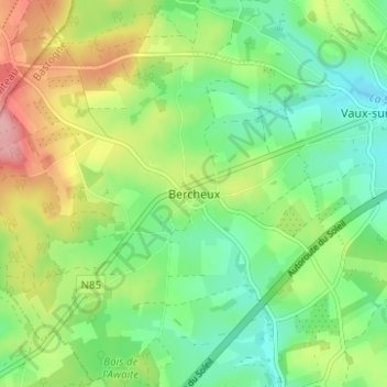 Carte topographique Bercheux, altitude, relief