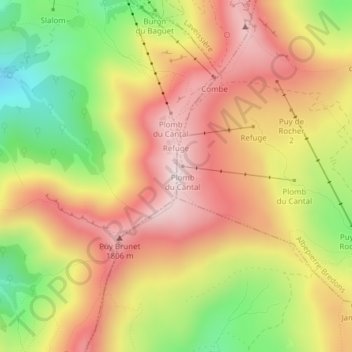 Carte topographique Plomb du Cantal, altitude, relief