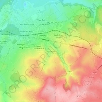 Carte topographique Aux Chasaux, altitude, relief