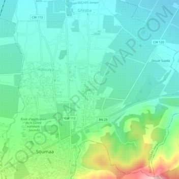 Carte topographique Bahli, altitude, relief