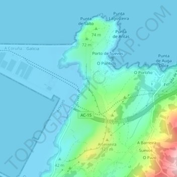 Carte topographique O Monte do Lobo, altitude, relief