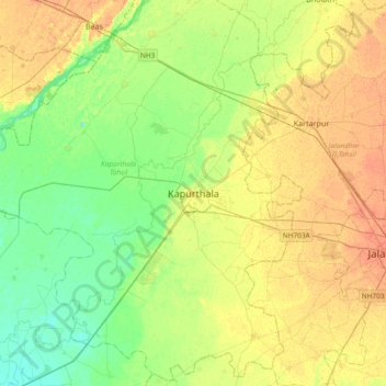 Carte topographique Kapurthala, altitude, relief