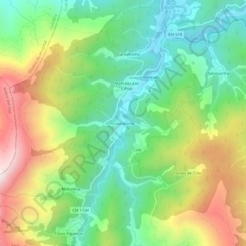 Carte topographique Coucedeira, altitude, relief
