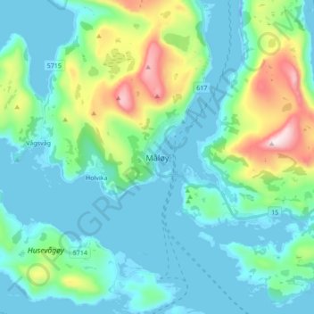 Carte topographique Måløy, altitude, relief