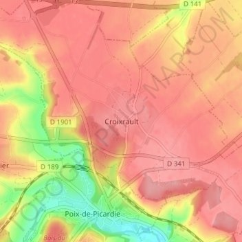 Carte topographique Croixrault, altitude, relief