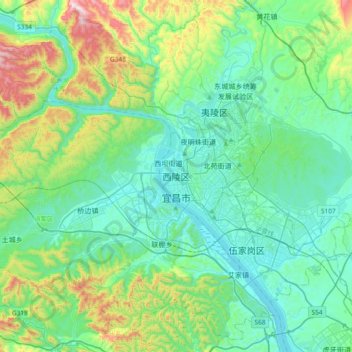 Carte topographique Xiling District, altitude, relief