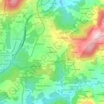 Carte topographique Valdeviñatos, altitude, relief