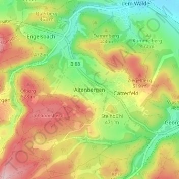 Carte topographique Altenbergen, altitude, relief