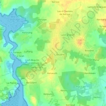 Carte topographique Kerzuc, altitude, relief