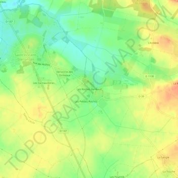 Carte topographique Les Roches Baritaud, altitude, relief