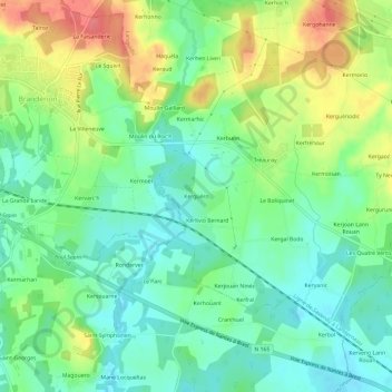Carte topographique Kerguéro, altitude, relief