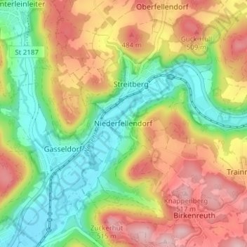 Carte topographique Niederfellendorf, altitude, relief