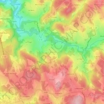 Carte topographique Le Buisson, altitude, relief