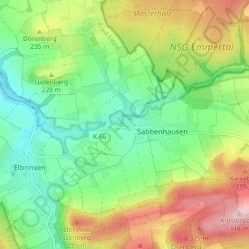 Carte topographique Winkhausen, altitude, relief