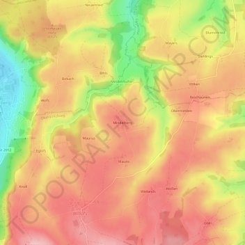 Carte topographique Mindelberg, altitude, relief
