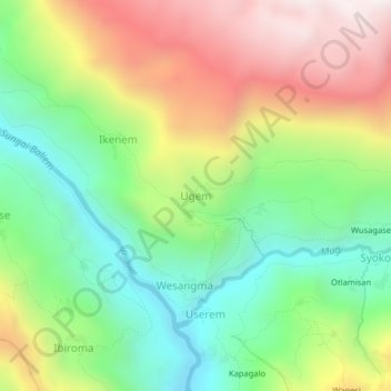Carte topographique Ugem, altitude, relief