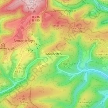 Carte topographique Mollseifen, altitude, relief
