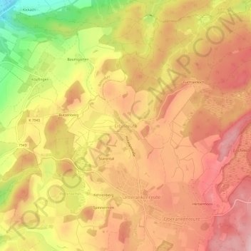 Carte topographique Erbisreute, altitude, relief