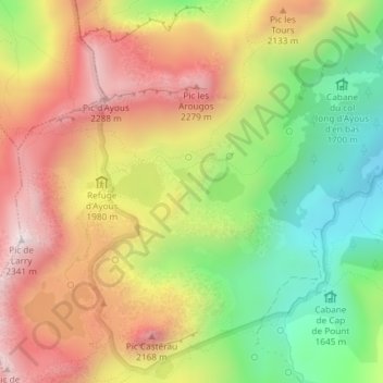 Carte topographique Lacs d'Ayous, altitude, relief
