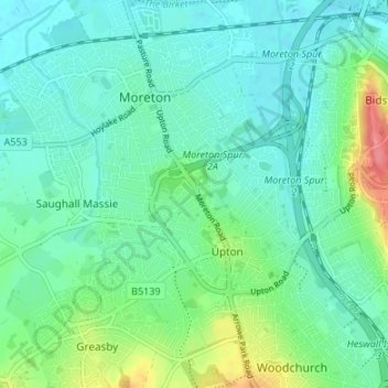 Carte topographique Overchurch Hill, altitude, relief