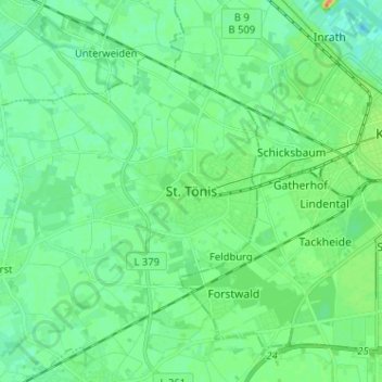 Carte topographique St. Tönis, altitude, relief