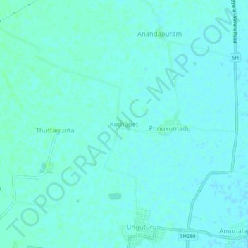 Carte topographique Kothapet, altitude, relief