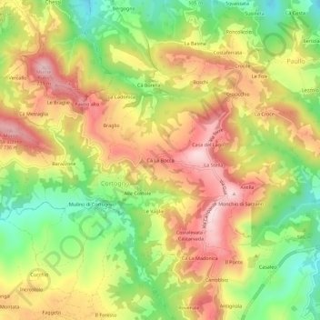 Carte topographique Cà La Bocca, altitude, relief