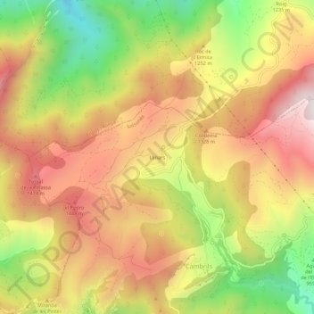 Carte topographique Llinars, altitude, relief
