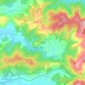 Carte topographique Las Pilas, altitude, relief