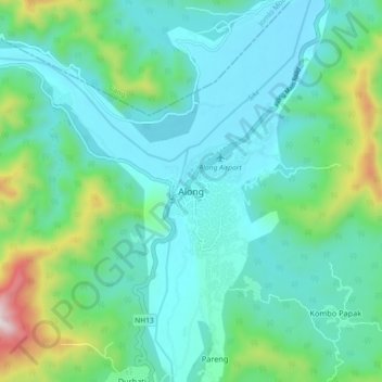 Carte topographique Along, altitude, relief