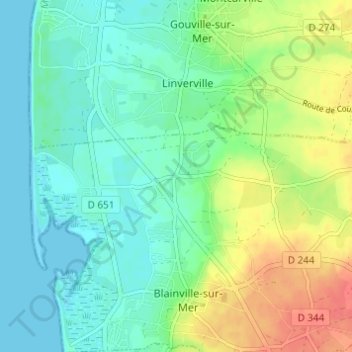 Carte topographique Gonneville, altitude, relief