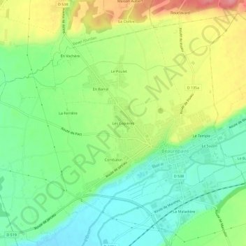 Carte topographique Les Copières, altitude, relief