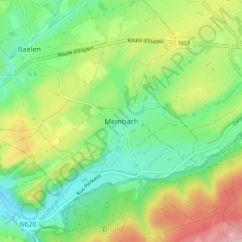 Carte topographique Membach, altitude, relief