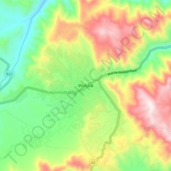 Carte topographique Woldia, altitude, relief
