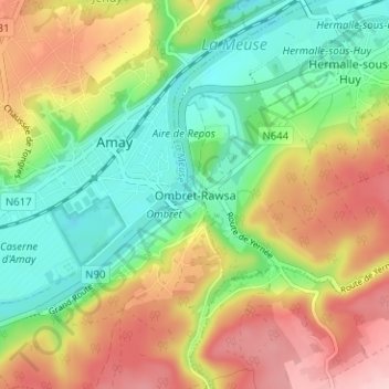 Carte topographique Ombret-Rawsa, altitude, relief
