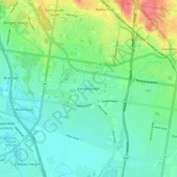 Carte topographique Keysborough, altitude, relief
