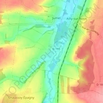Carte topographique Berny sur Noye, altitude, relief