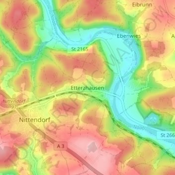 Carte topographique Etterzhausen, altitude, relief