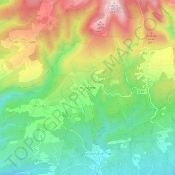 Carte topographique Marmonières, altitude, relief