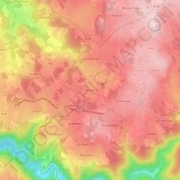 Carte topographique Vérines, altitude, relief