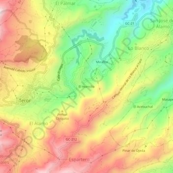 Carte topographique El Hornillo, altitude, relief