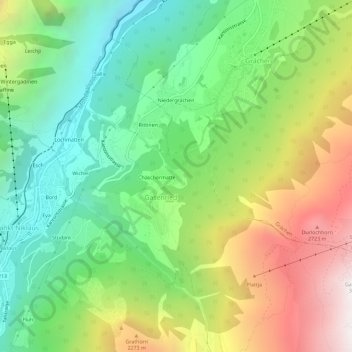 Carte topographique Erbji, altitude, relief