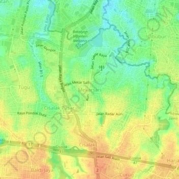 Carte topographique Mekarsari, altitude, relief