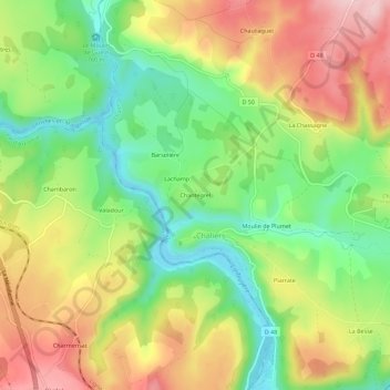 Carte topographique Chantegrel, altitude, relief