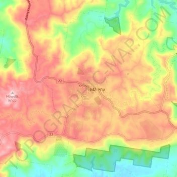 Carte topographique Maleny, altitude, relief