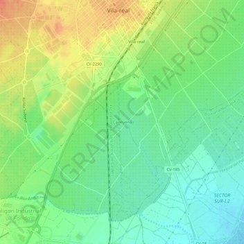 Carte topographique Carinyena, altitude, relief