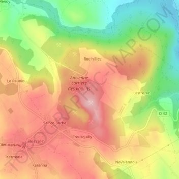 Carte topographique Menez Molve, altitude, relief